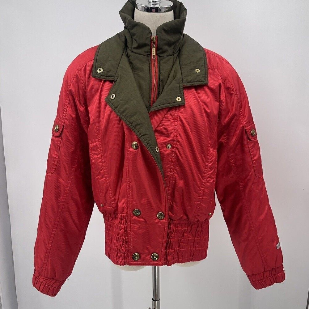 Vintage Fera Skiwear Ski Snow Jacket Womans Size 12 cherry Red and Brown